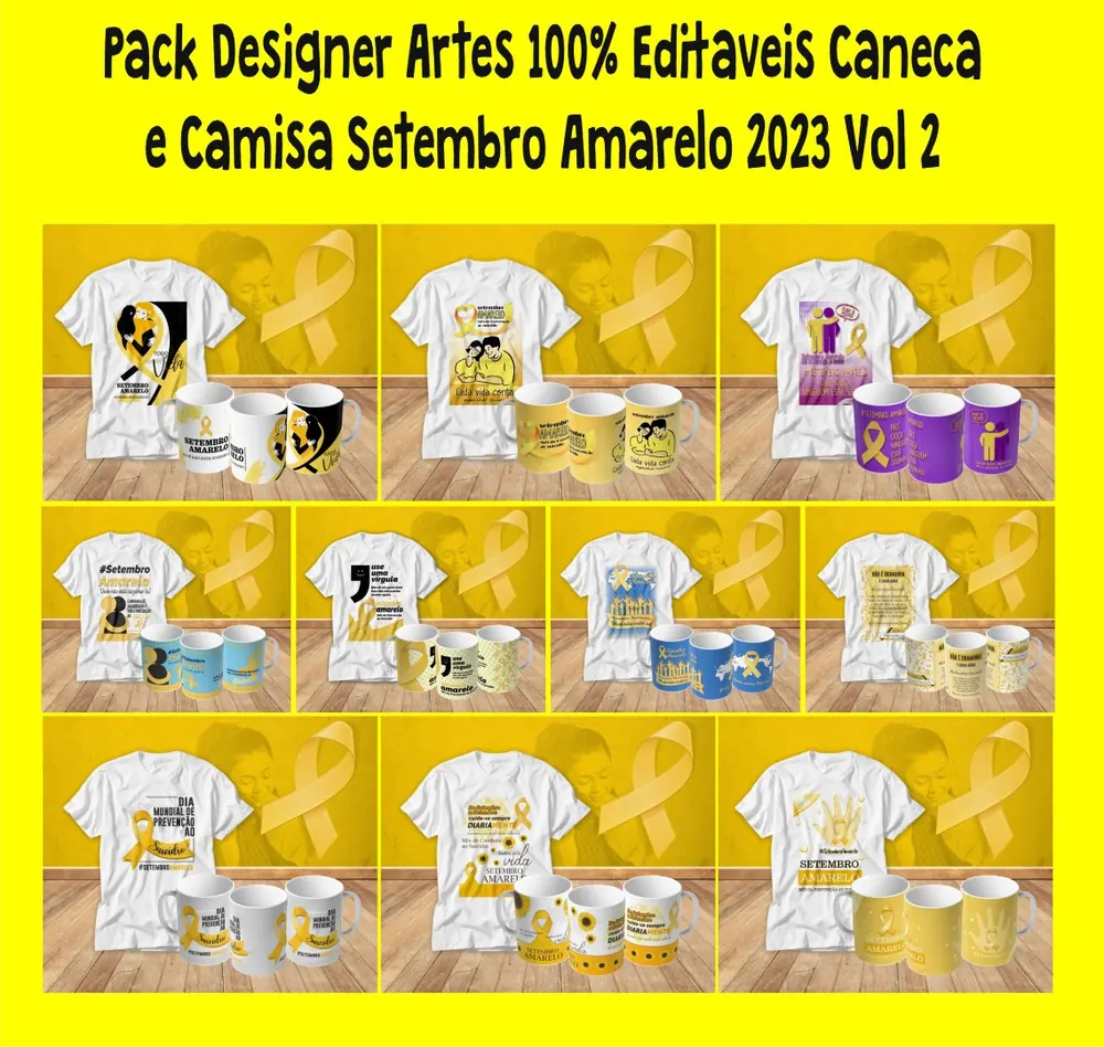Camisa Pack Designer 100% Editaveis Caneca e Setembro Amarelo 2023 Vol 2