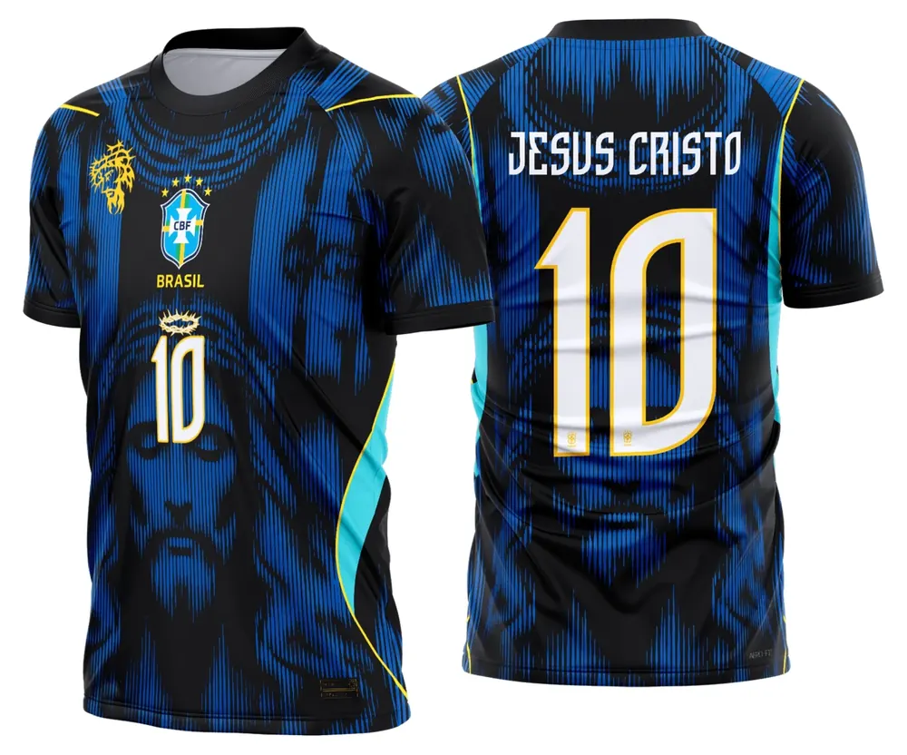 Arte Camisa Brasil Conceito Jesus Cristo Azul 2026