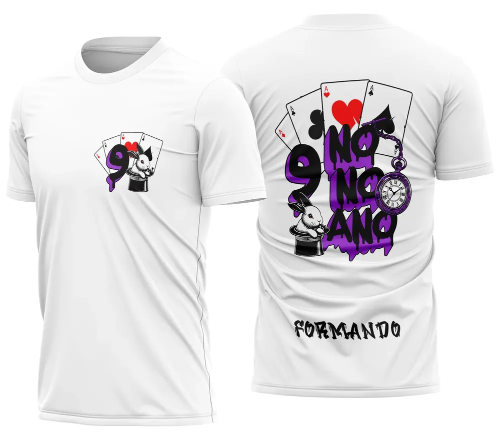 Arte Camisa Nono Ano Coelho, Cartas e Relógio