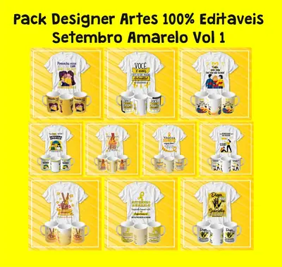 Camisa Pack Designer 100% Editaveis Setembro Amarelo 2023 Vol 1
