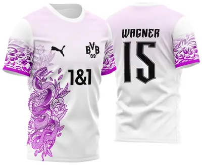 Arte Vetor Camisa Borussia Branca com Cobra 2023 Conceito